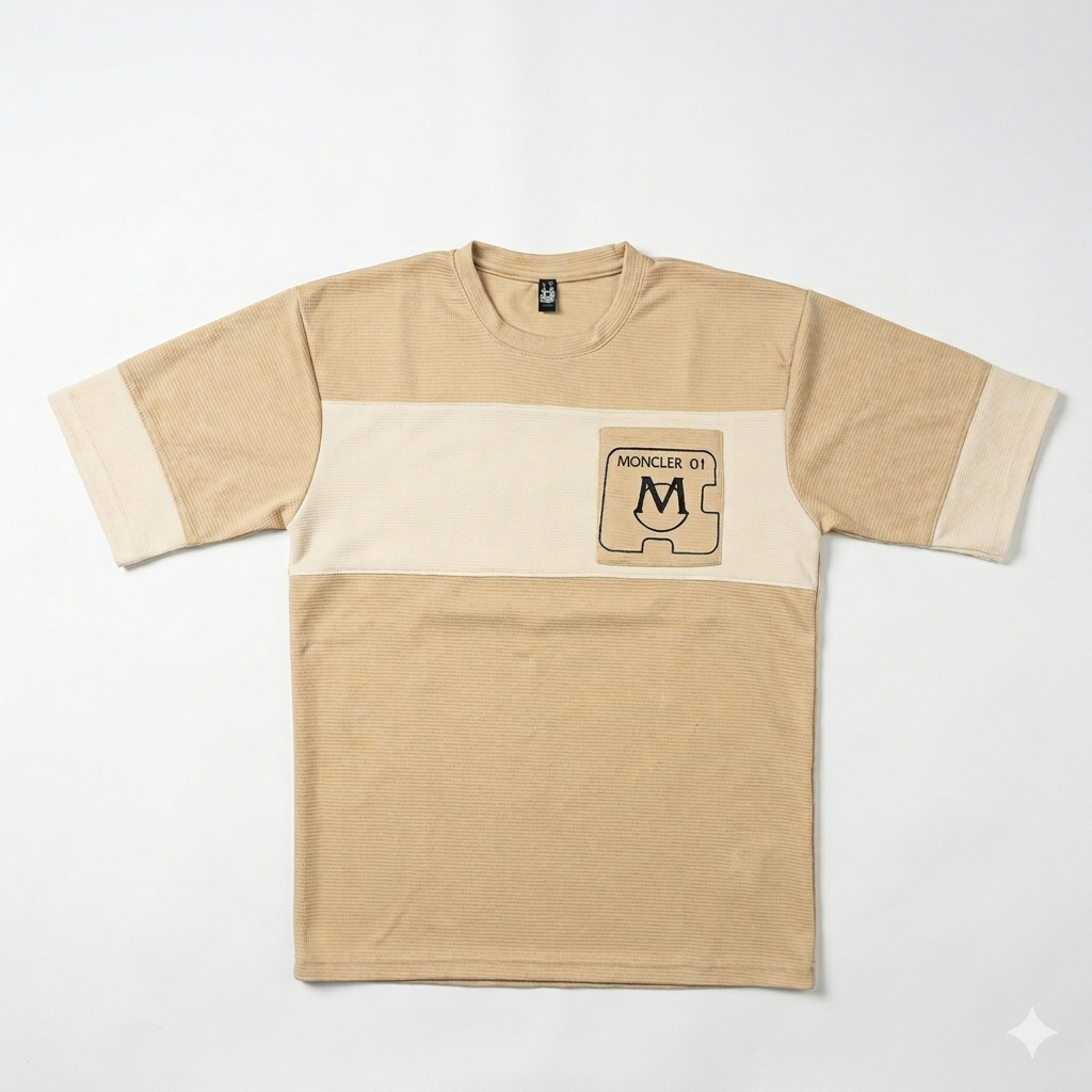 Down Shoulder Contrast Panel T-Shirt | Premium Cotton Streetwear Tee