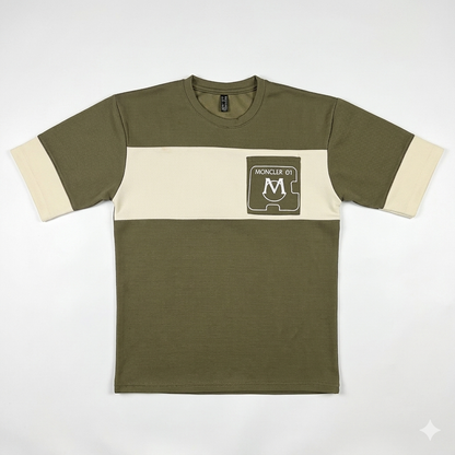 Down Shoulder Contrast Panel T-Shirt | Premium Cotton Streetwear Tee